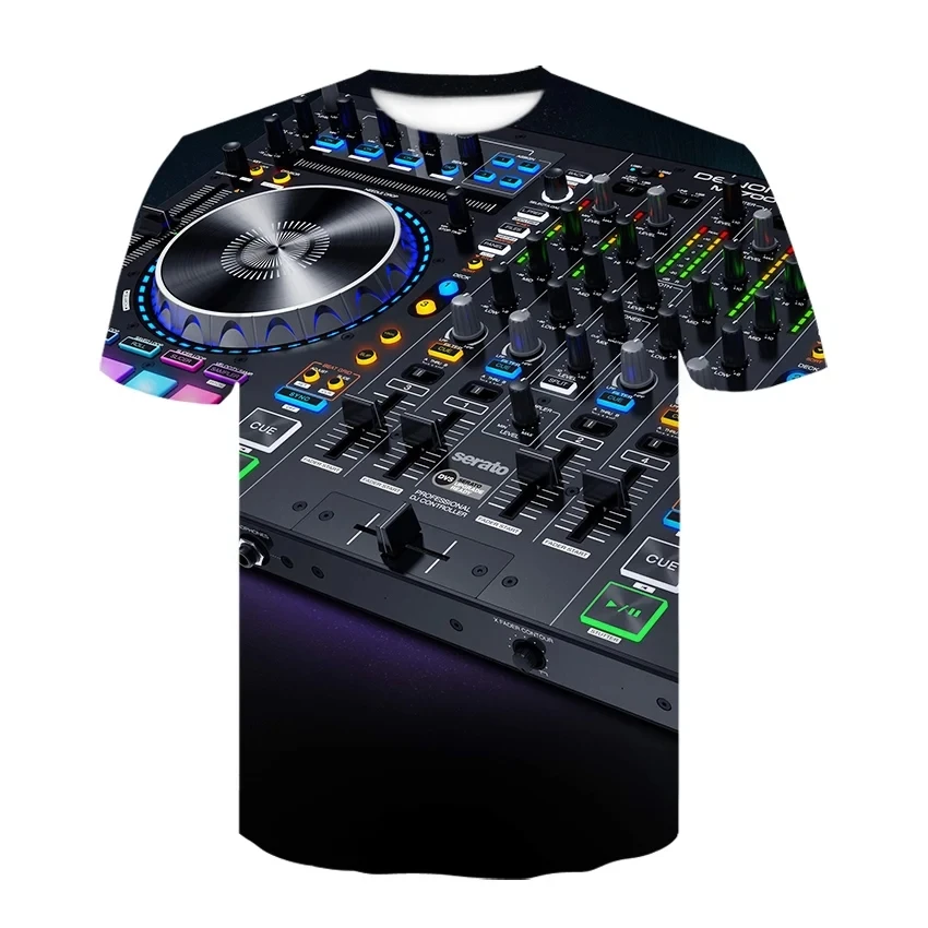 Fashionable New DJ T-shirt for Men  Printed Short Sleeve Nightclub Music Series Pattern Plus Size  Party Rock Round Neck Short S