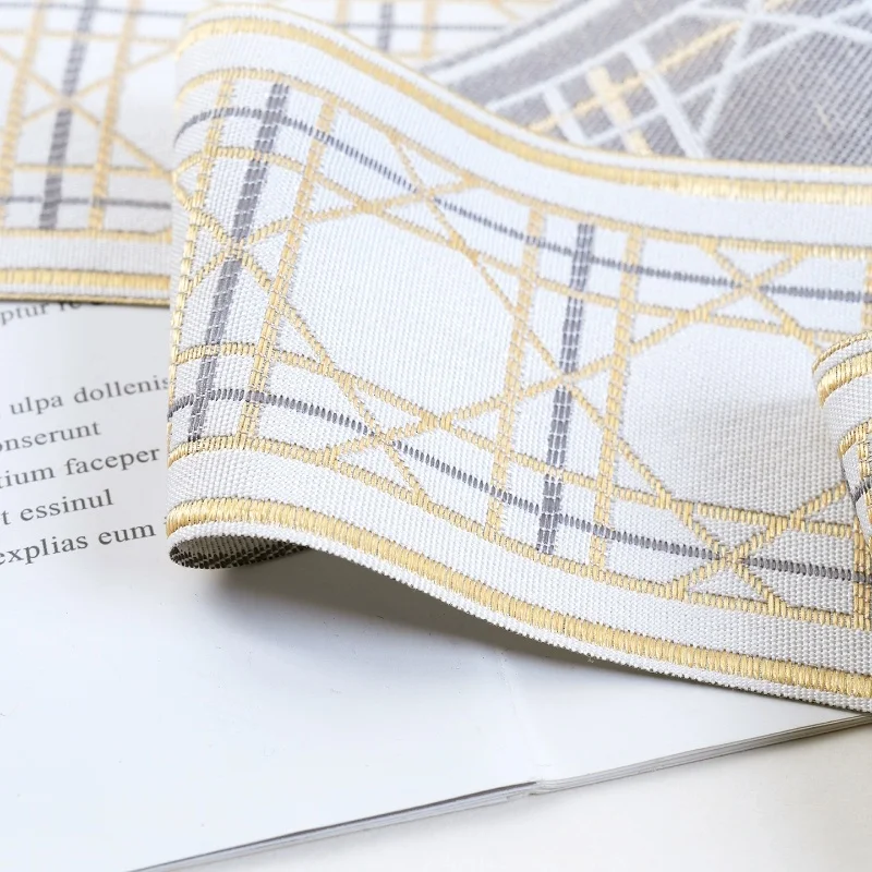 

25M/Roll 8cm Wide Plaid Embroidery Jacquard Lace Ribbon Belts Webbing Curtain Accessories Pillow Sofa Edge Decor DIY Sewing