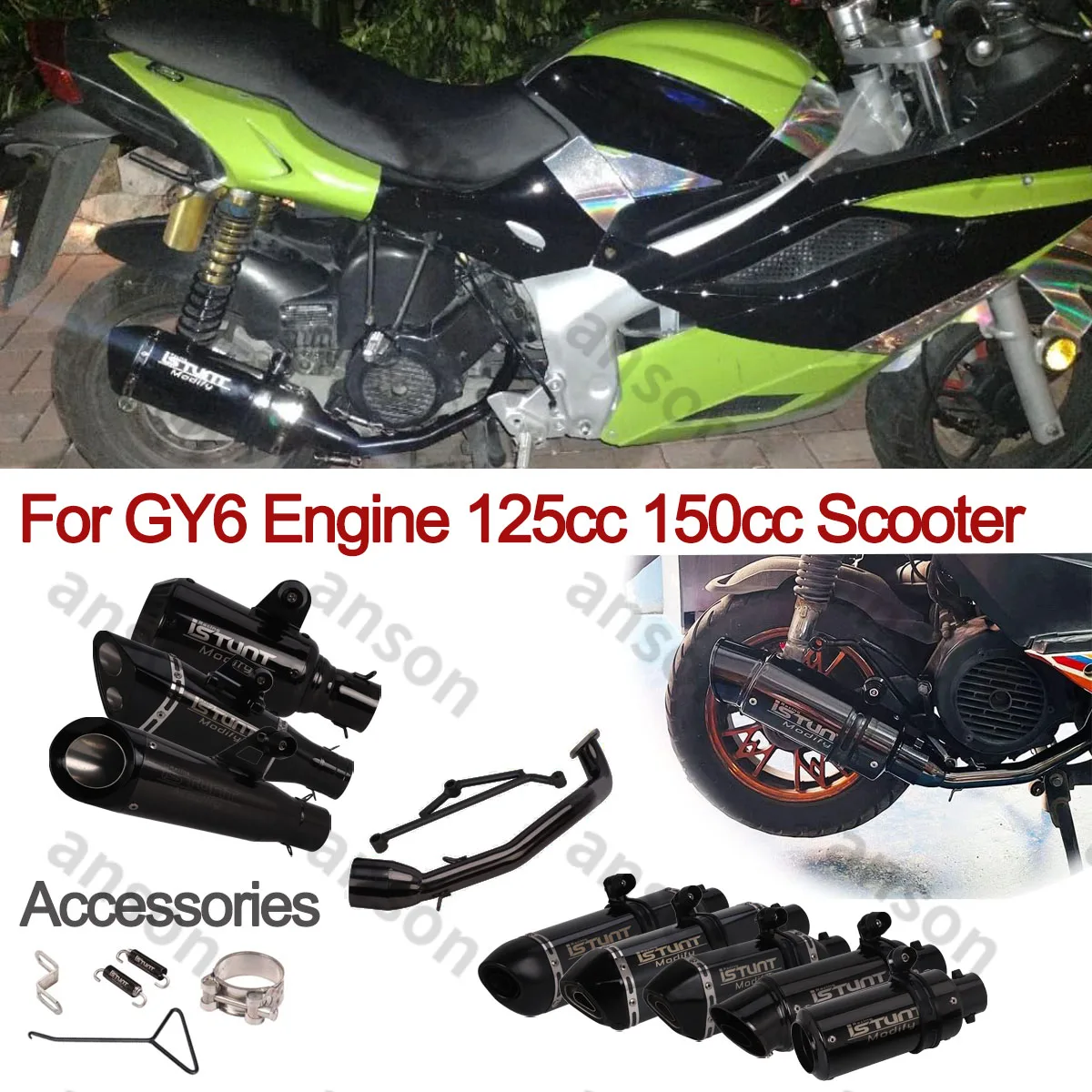 US Stock Gy6 Engine 125cc 150cc Full Exhaust System Pipe Mullfer gy6 Scooter Moped ATV