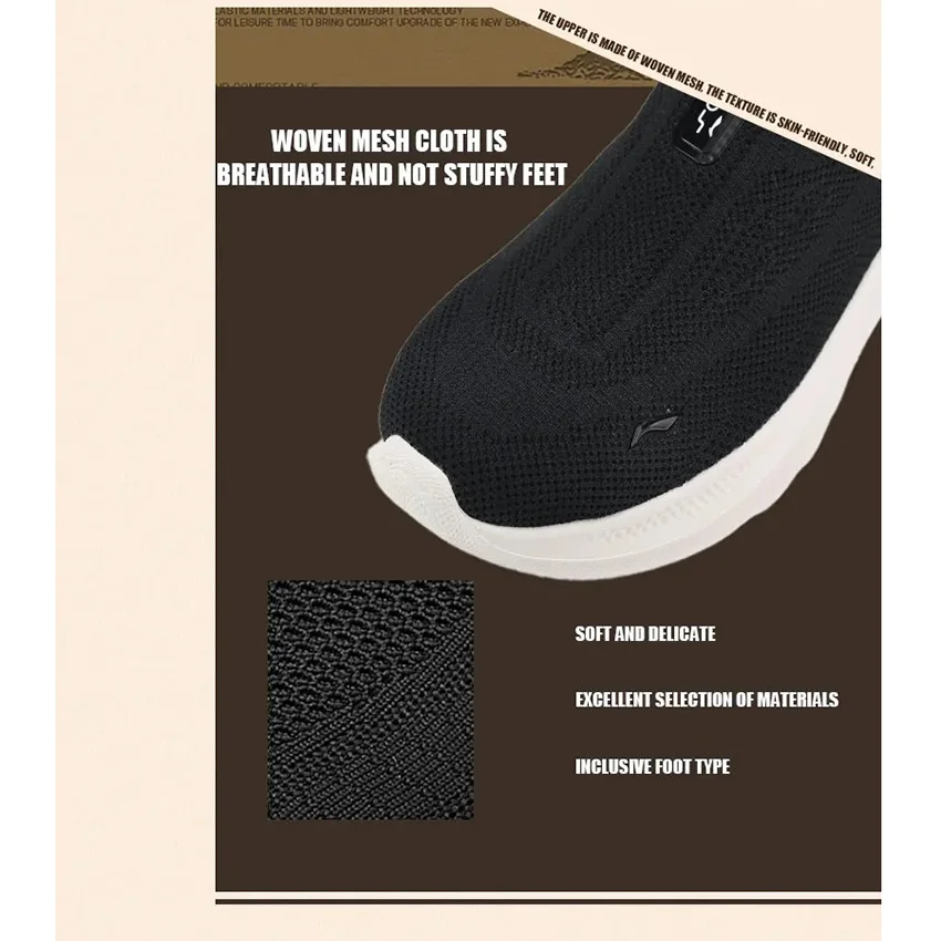 LI-NING Men\'s SOFT GO 2 Knit Slip-on Casual Walking Shoes Cushion Comfort Stable Mesh Jogging Daily Sports Sneaker AGLV017