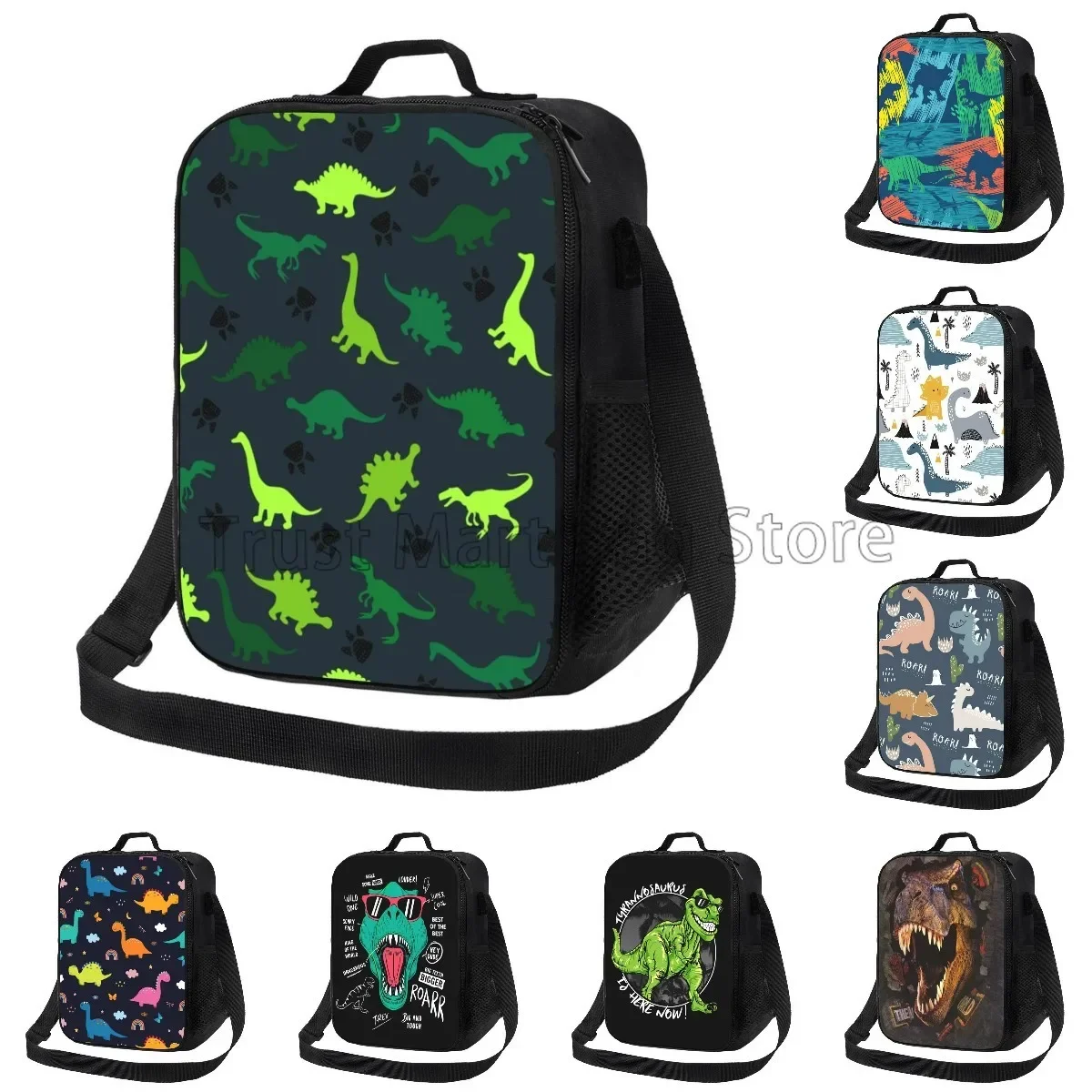 Cartoon Dinosaur Insulated Lunch Bag for Kids Boys Girls Portable Thermal Bento Food Bag Oxford Cooler Tote Bags for School Work