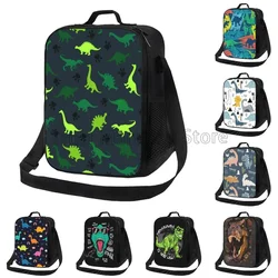 Cartoon Dinosaur Insulated Lunch Bag for Kids Boys Girls Portable Thermal Bento Food Bag Oxford Cooler Tote Bags for School Work