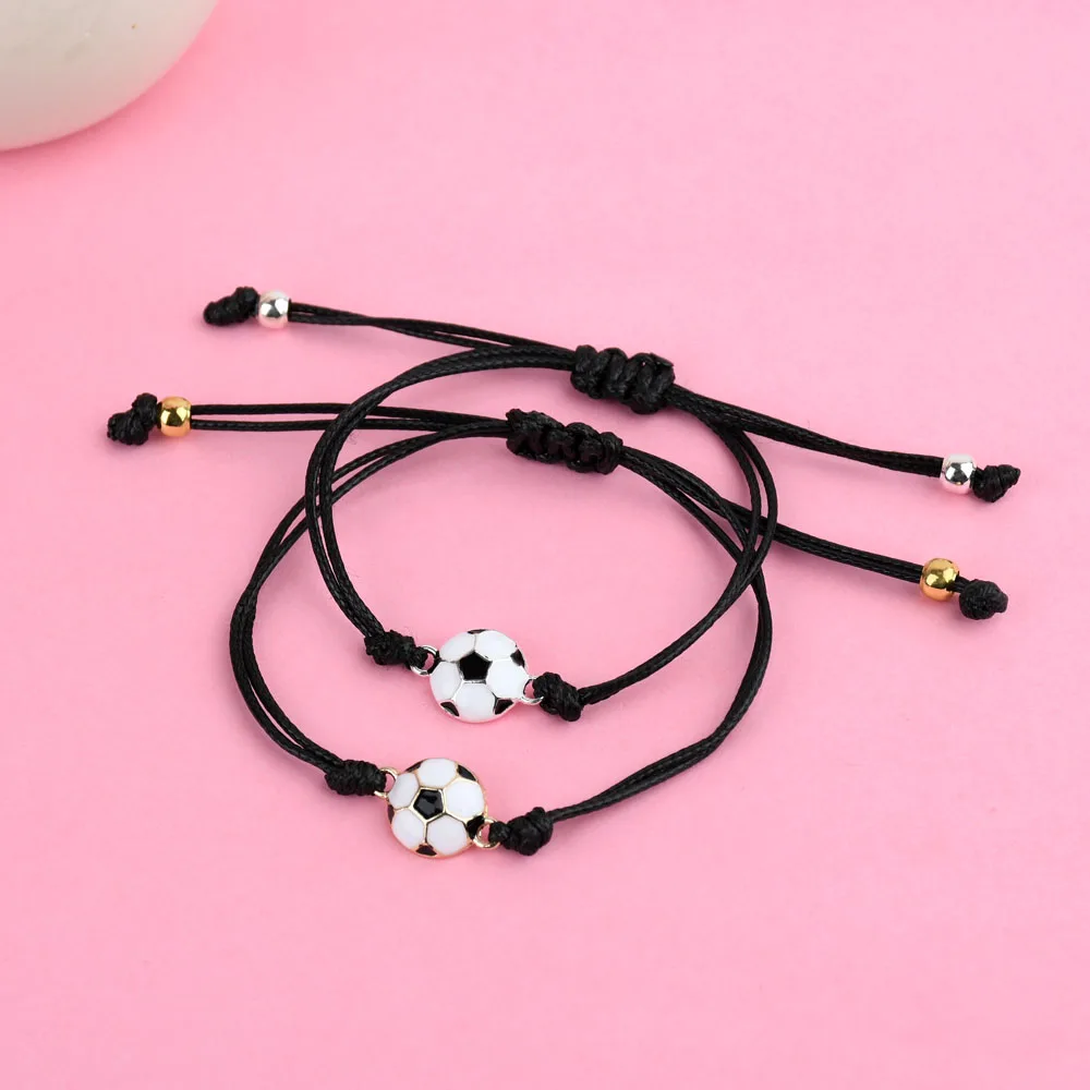 2Pcs/set Charm Bracelet for Boy Football Ball Braiding Adjustable Friendship Bracelet