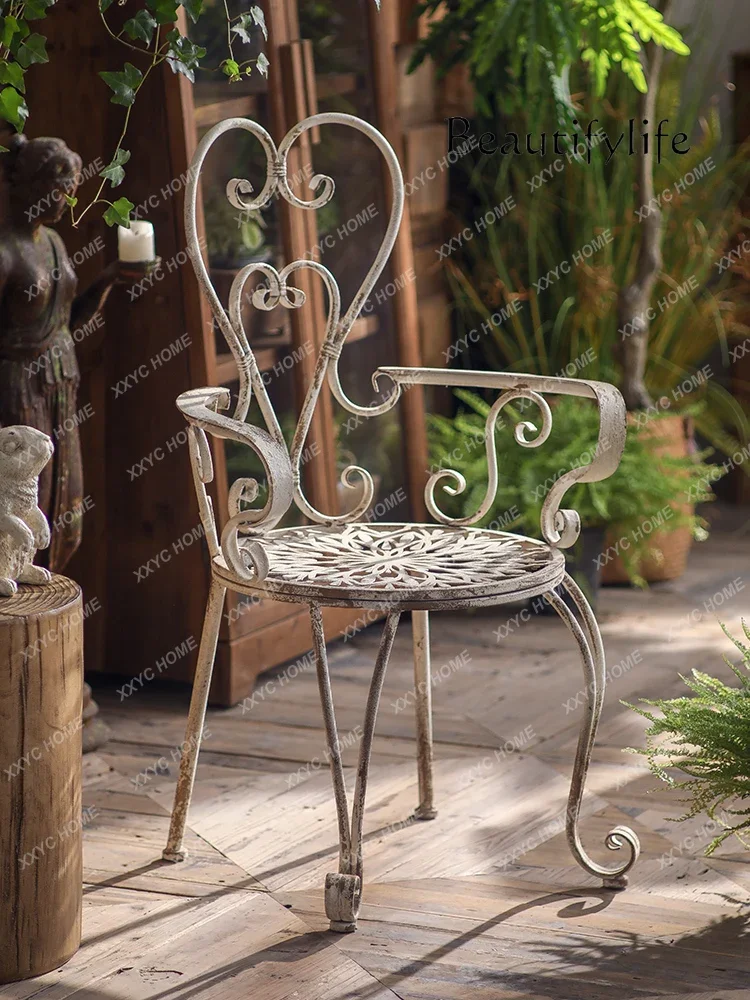 

VHretro back chair with armrests wrought iron hollow garden outdoor balcony leisure single fashion