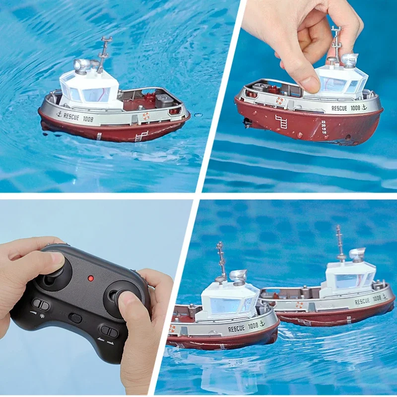 Rc Boat DIY Water Mini Tugboat Double Paddle Power illuminazione ad alta luminosità telecomando barca giocattolo regalo estivo per bambini