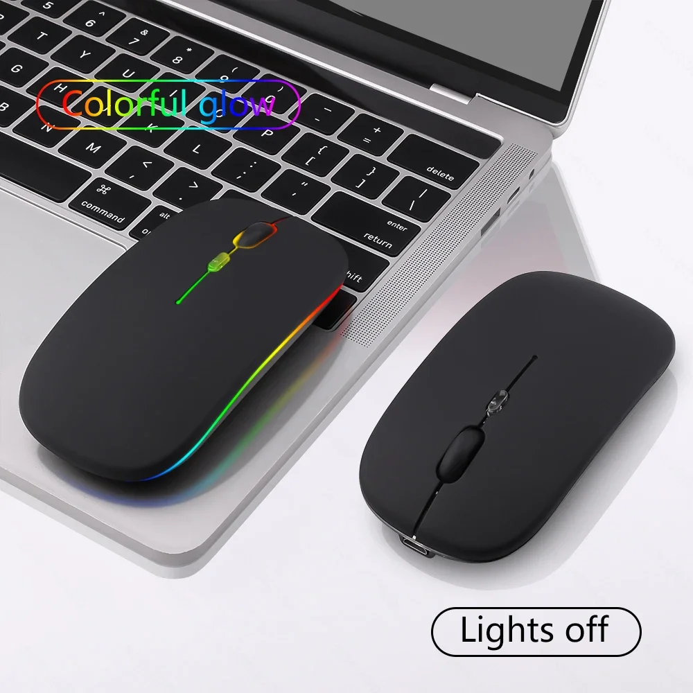 Wireless Mouse Bluetooth-Compatible 2.4GHz Dual Modes Rechargeable RGB Ergonomic Silent Click for PC iPad Laptop Cell Phone