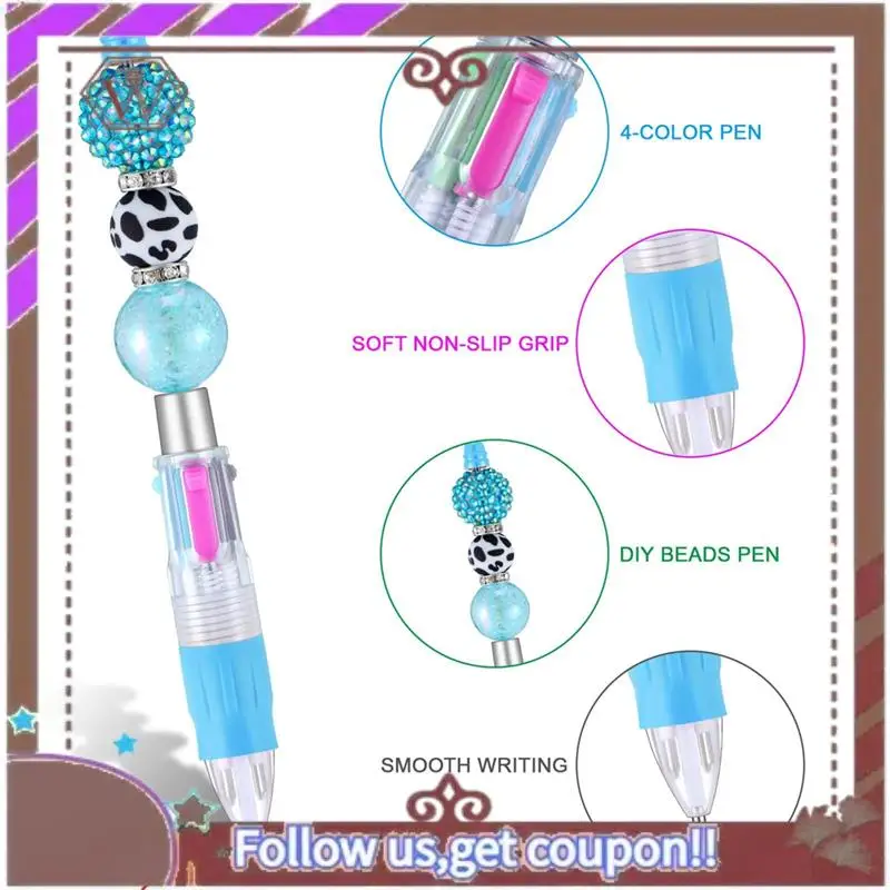 

ABBG-24 Piece Multicolor Beadable Pens 4-In-1 Colored Beads Pen For DIY Making Kit Students Office Random Mixed Colors Plastic