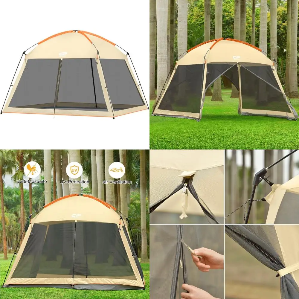 

Screened Canopy Gazebo with Mesh Netting - 12x12 Feet Outdoor Shelter for Patios and Camping Activities in Beige