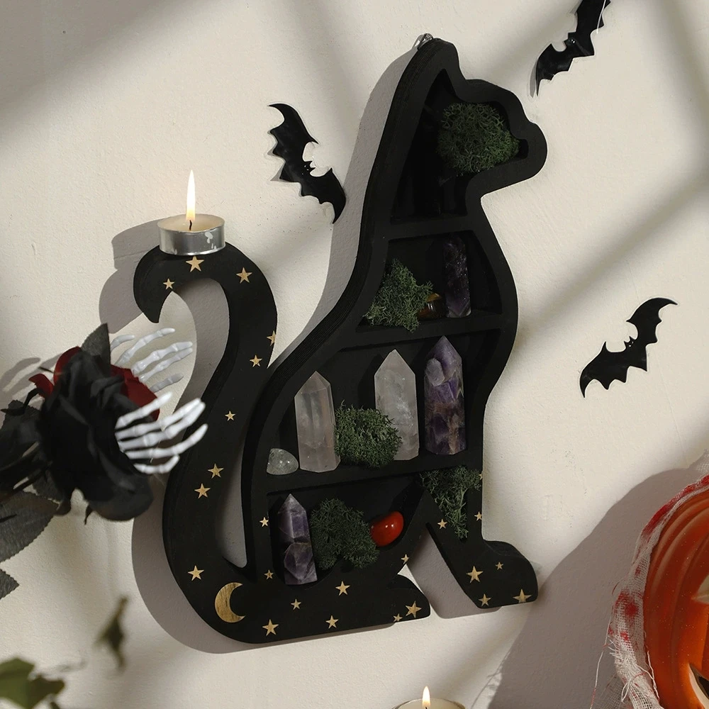 Cat shaped wooden walls, crystal storage shelves, homestay home decorations, handicrafts, and decorations