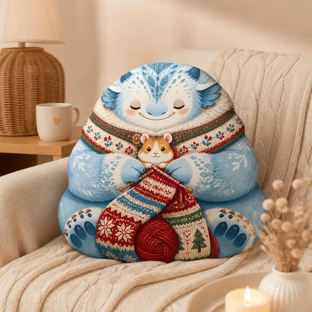 Snow Monster Knitting Pillow Cute Yeti Cushion with Hamster Winter Throw Pillow Stuffed Irregular Sofa Home Decor Gift Idea