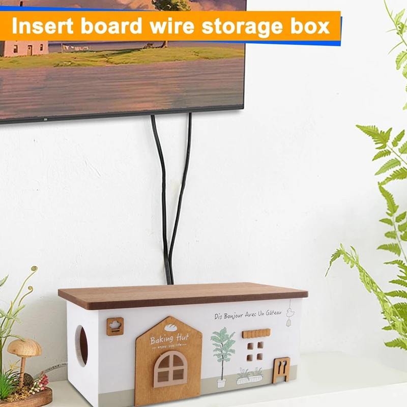 ABRU-Cable Management Box, Wood Extension Cord Organizer, Handmade Power Strip Box For TV Computer Wire USB Hub System