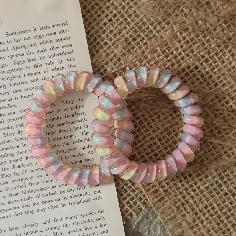 

2pcs Pastel Spiral Hair Coils Women Elegant Gradient Design Chic Sweet Hair Ties Stylish New Headwear Girls Daily Casual Outfits