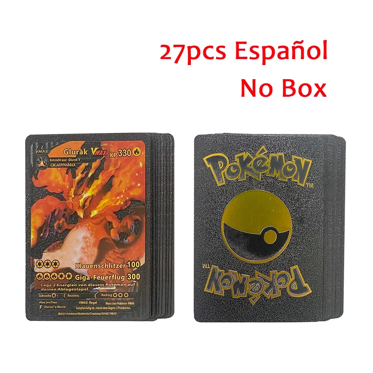 Cartas de Pokémon de 27-110 piezas, Colección NoRepeat, inglés, español, francés, alemán, dorado, VAMX, GX, Pikachu, Charizard, entrenador de