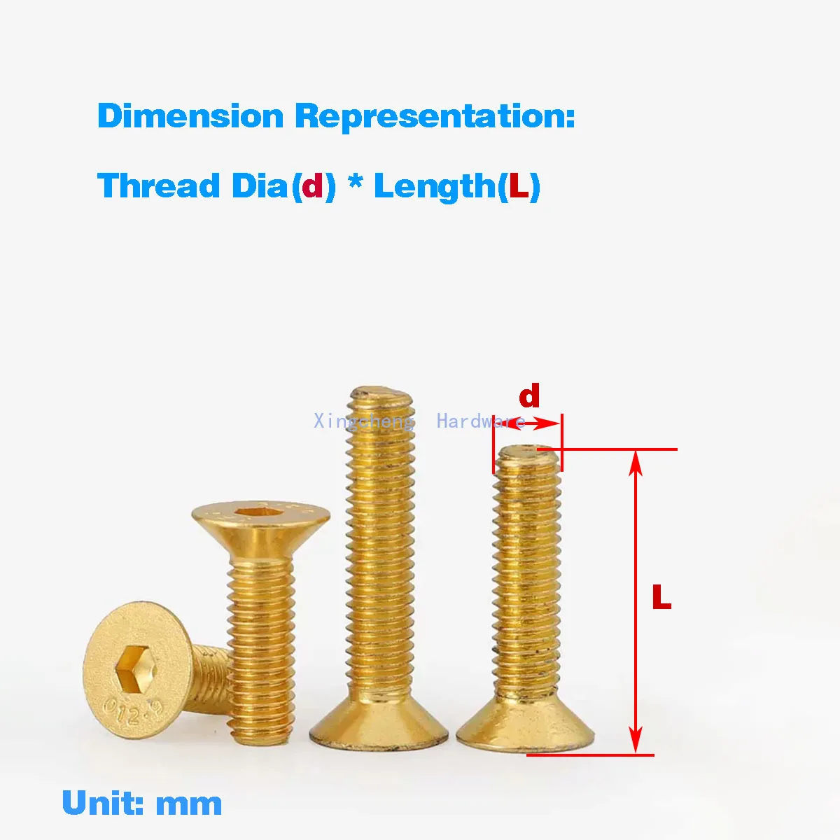10.9 Grade with Golden Colour Titanium Gold Plated Flat Hex Countersunk Head Screw M2 M2.5 M3 M4 M5 M6