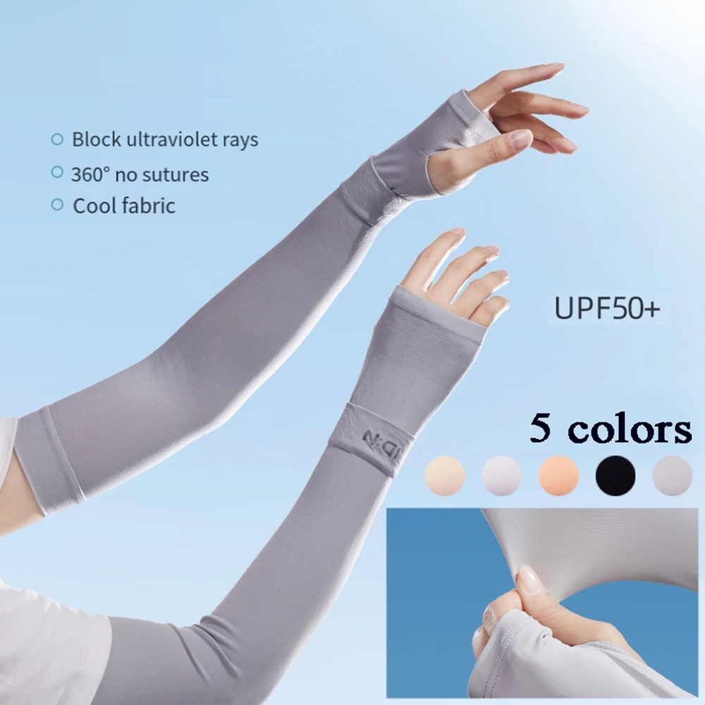 Calentador de brazos de manga de seda de hielo Anti-UV para mujer, cubiertas de brazo de ciclismo finas de verano, protección solar al aire libre, guantes Unisex de medio dedo