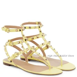 Rockstud Flip-flops Flat Sandals Women Summer Leather Rivets Ankle Strap Sandal Luxury Designer Colorful Shoes Free Shipping