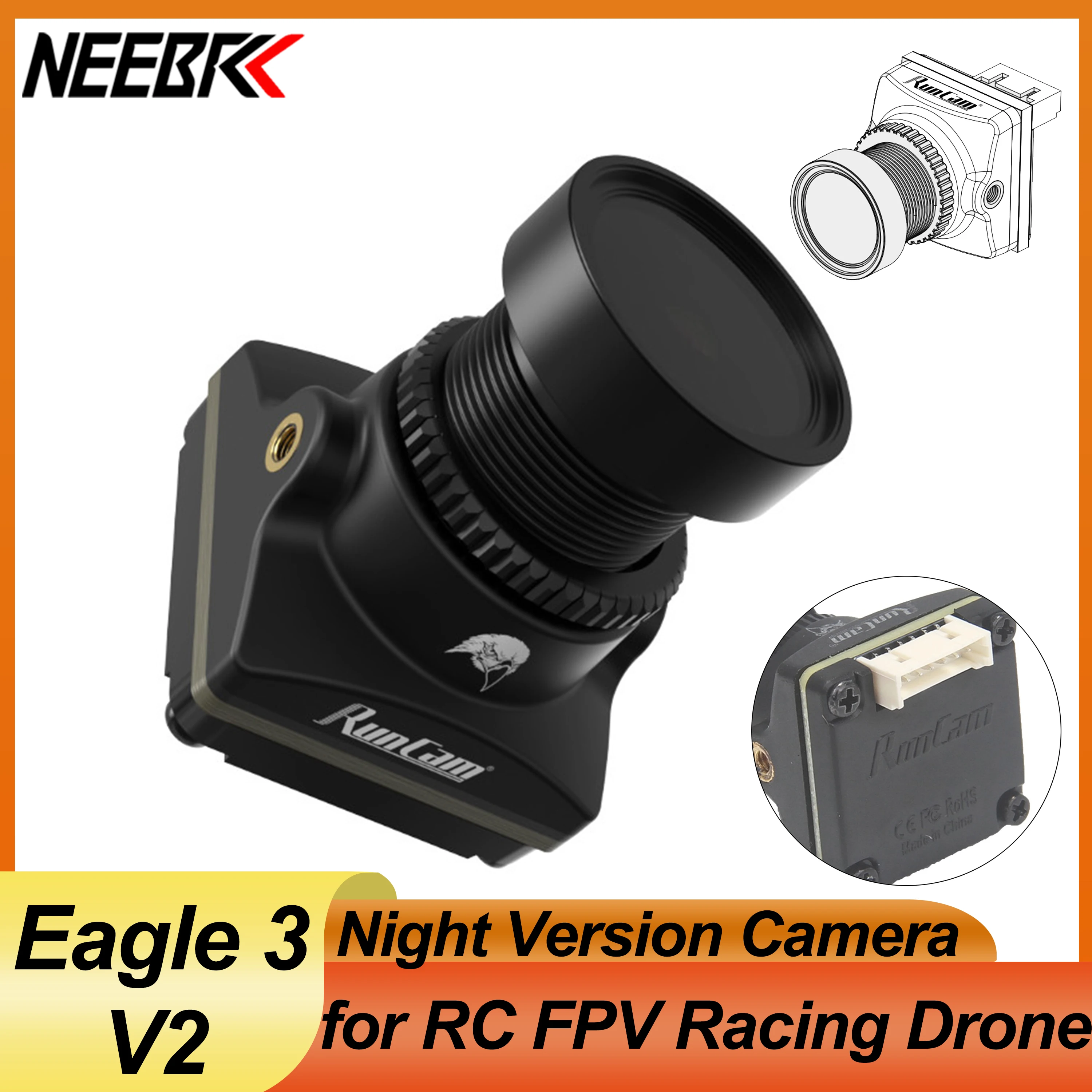 RunCam Eagle 3 V2 1500TVL Night Vision Camera PAL NTSC Switchable DC 5-24V for FPV Racing Drone RC Quadcopter Multicopter