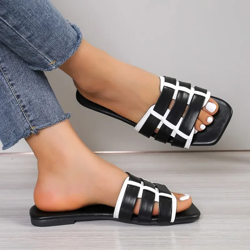 

Сандалии на плоской подошве, летние плетеные шлепанцы, женская одежда с открытым носком, темпераментные модные тапочки на массивном каблуке, пляжная обувь, женская обувь