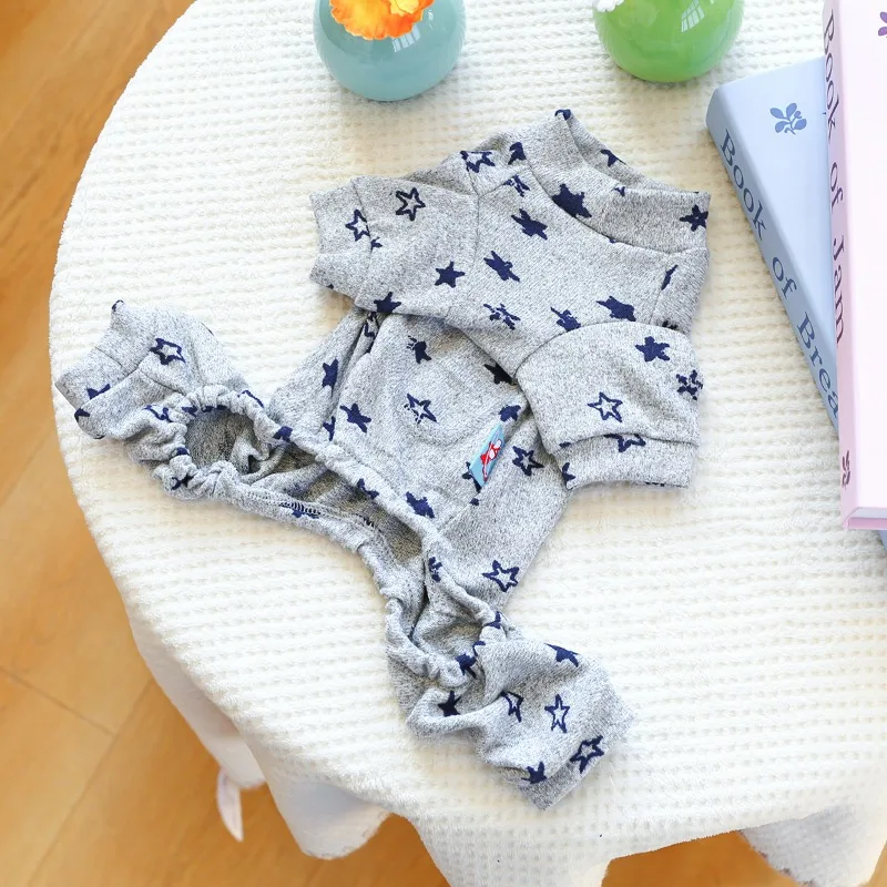 جمبسوت للكلاب لربيع وصيف ملابس جديدة للكلاب الأليفة ملابس جرو صغيرة ملابس منزلية على شكل نجمة رمادية