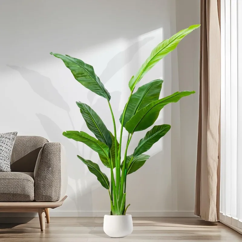 

5.2FT Artificial Bird of Paradise Plant, Faux Artificial Trees, Tall Fake Realistic Tree, 10 Trunks Silk Leaf Plant with Plastic