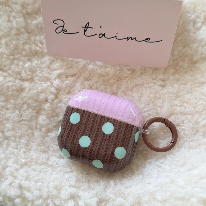 Cute Blue Dots Pattern Brown-Purple Earphone Case with Pendant for Airpods 1, Airpods 2, Pro, Pro2, Pro3, Airpods 3, Airpods 4 - view 6