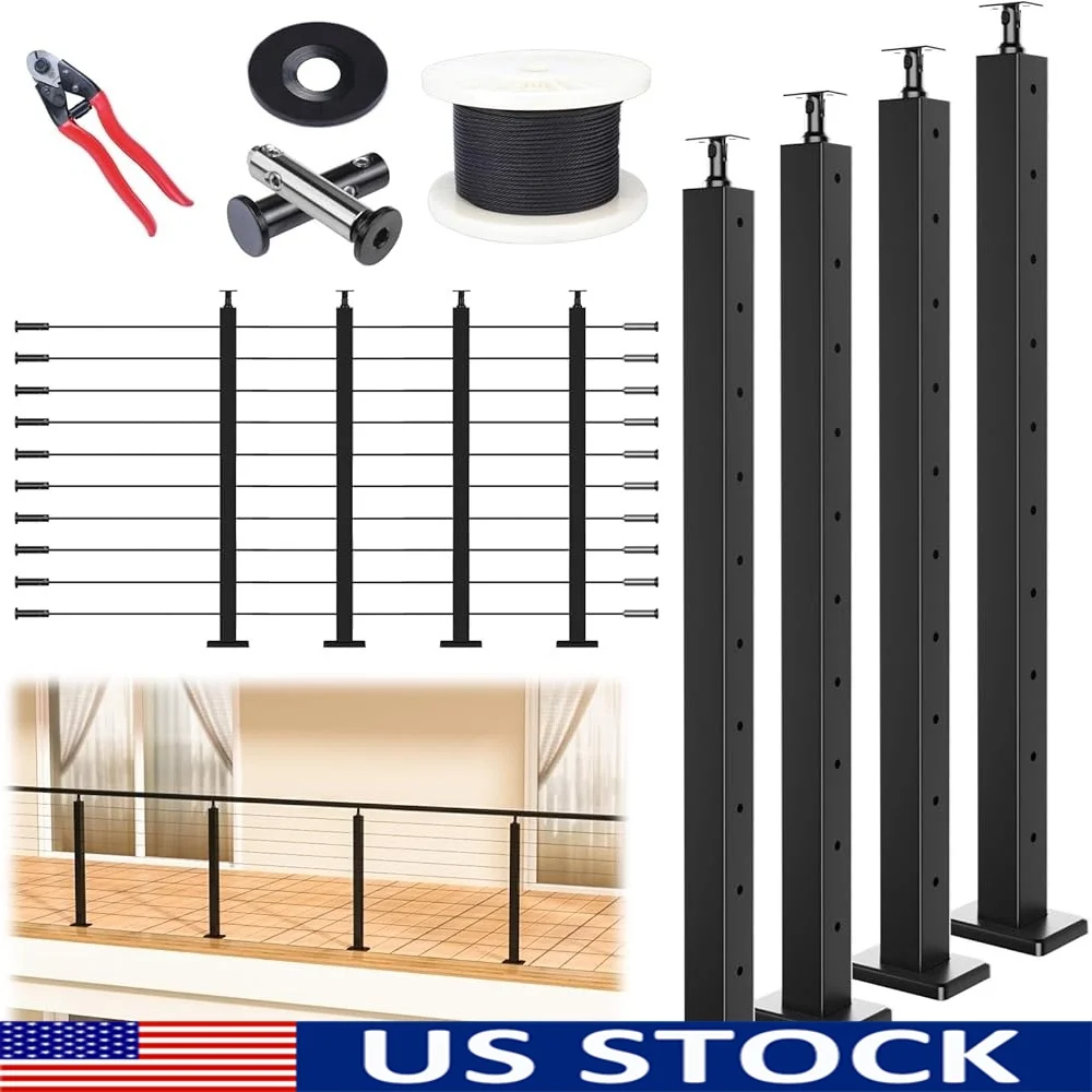 

15-20ft Modular Cable Railing Kit 36in Stainless Steel Post Kit Complete Set Easy Install Adjustable Durable Rail System