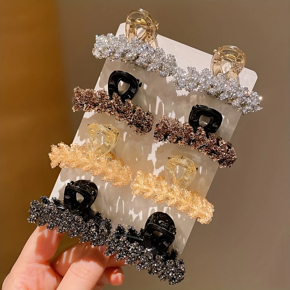 4/8 Pieces of Children\'s Affordable Luxury Rhinestone Small Hair Clips, High-End Little Girl\'s Half-Up Hair Shark Clip for the Back of the Head