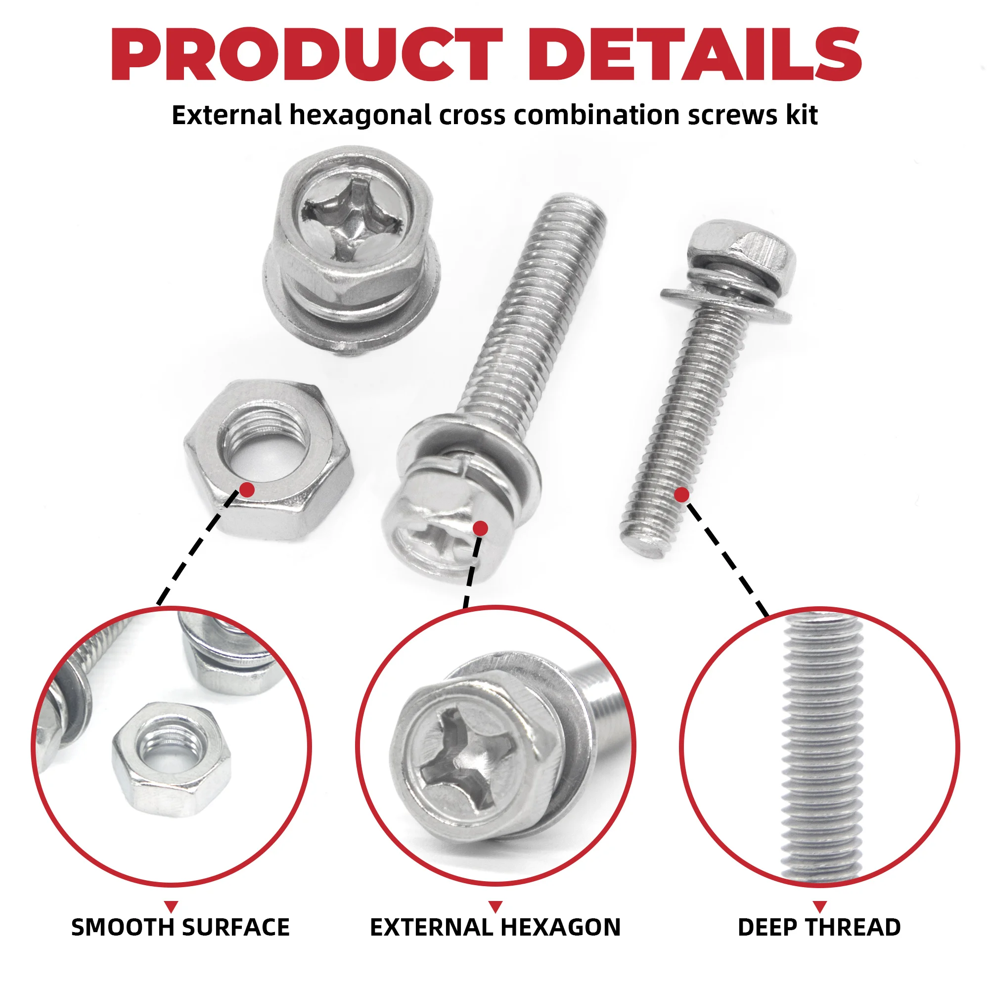 80Pcs 304 Stainless Steel Hex Head Cross Recessed Screws Set, Phillips Bolts with Nuts & Washers, Assortment Kit