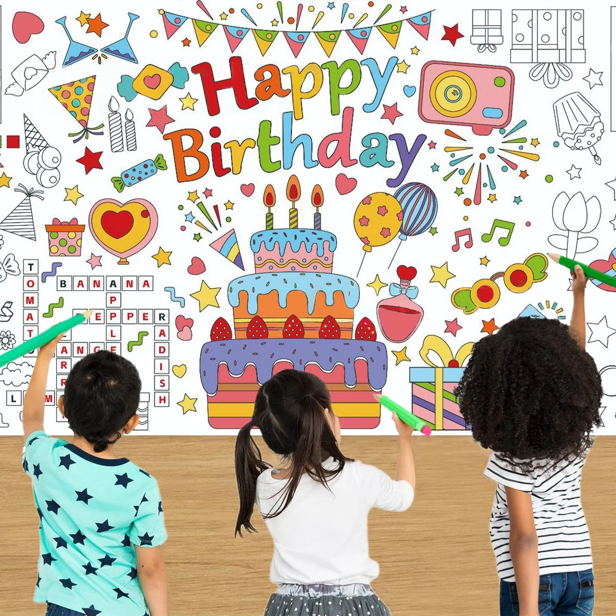 Birthday Giant Coloring Poster/Tablecloth-Birthday Crafts for Kids Paper Coloring Banner Kids Gifts  Birthday Party Decorations