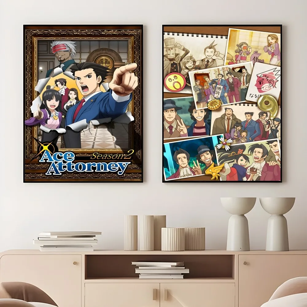 A-Ace A-AttorneyES Anime Poster Sticky Wall Art Printing Waterproof Home Living Bed Room Bar Aesthetic Decor