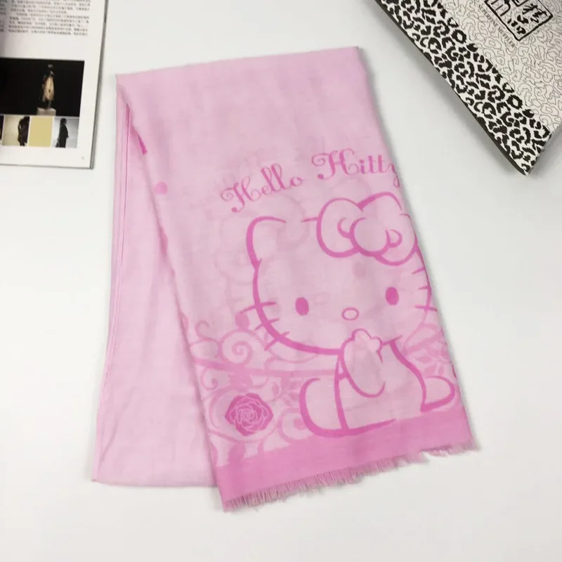 Kawaii HelloKittys Cotton Scarf Women Girls Large Shawls Cute Winter Print Tassel Scarves Lady Beach Stole Shawls Warm Scarf New