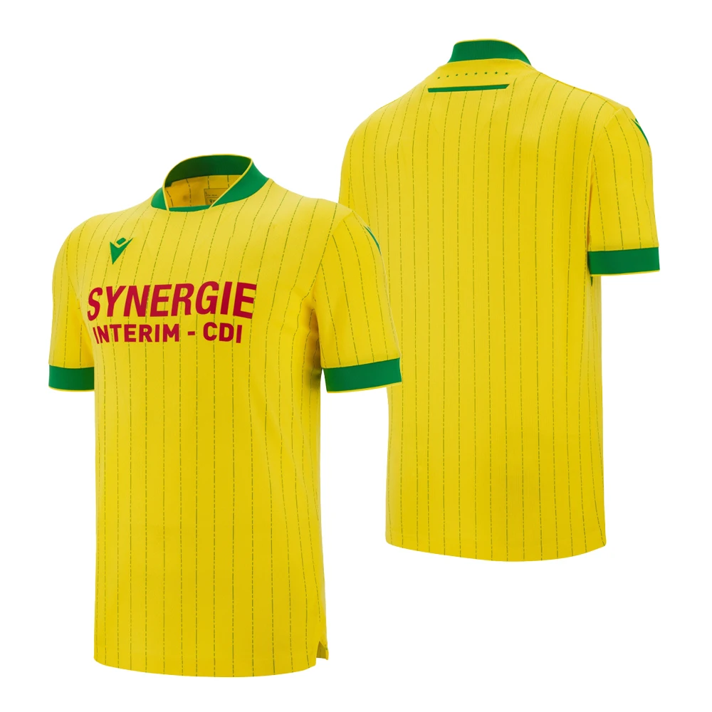 

MACRON 2025-26 Season Home And Away Jersey Yellow Round Neck Vertical Stripe Football Match Fan Outfit Men's Sports T-Shirt