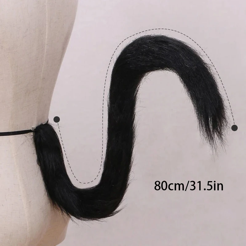 1pcs Cosplay Cat Tail Toy Plush Tail Halloween Cosplay Prop Costume Black/white Halloween Tail Party Cat Plush Toy Fox Cosplay