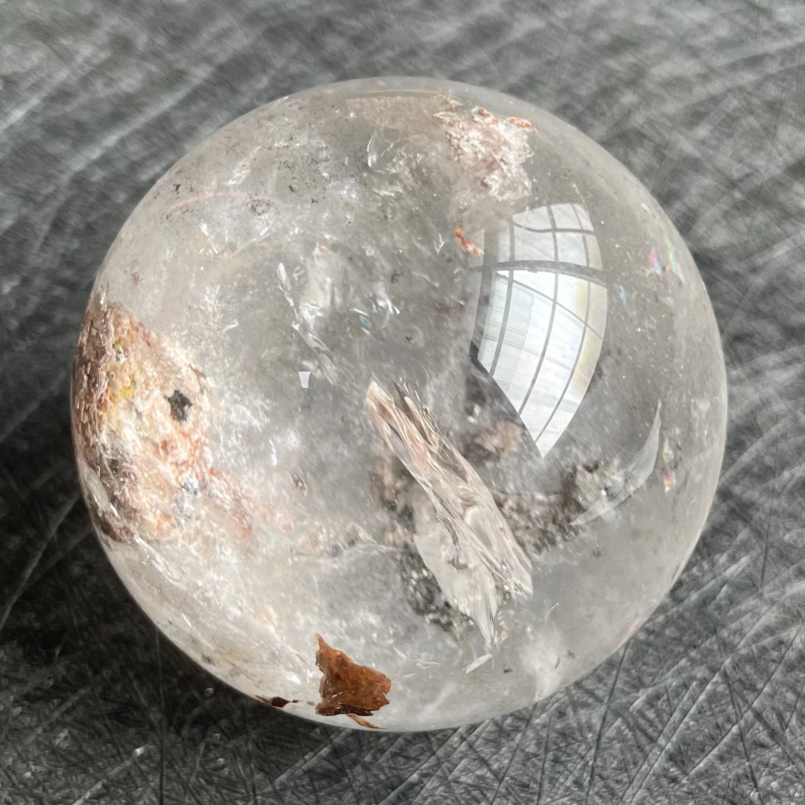 

136g Natural Stone Clear Quartz Crystal Ball Green Phantom Rainbow Sphere Polished Rock Reiki Healing W13