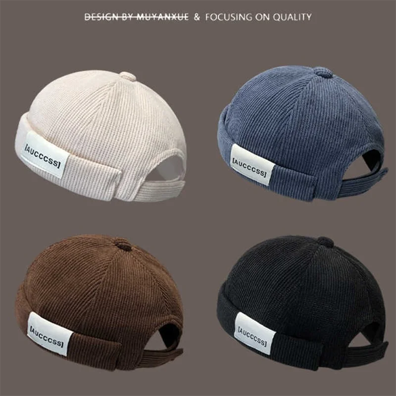 

Knitted Docker Cap Beanies Brimless Hat Without Visor Skullcap Men Women Solid Color Warm Thick Winter Hat Street Fashion