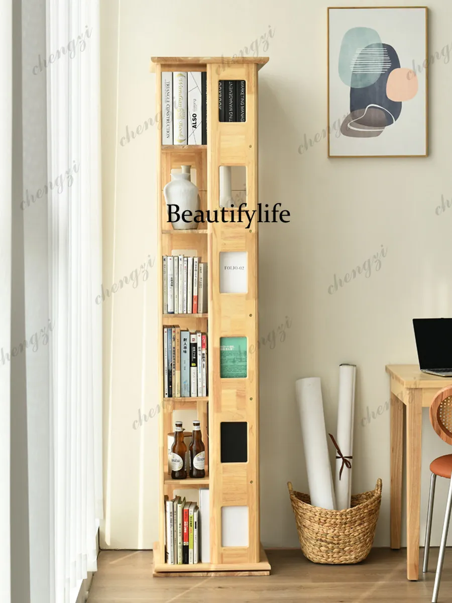 Solid wood rotating bookshelf 360-degree bookcase household shelf floor to wall corner, creative storage