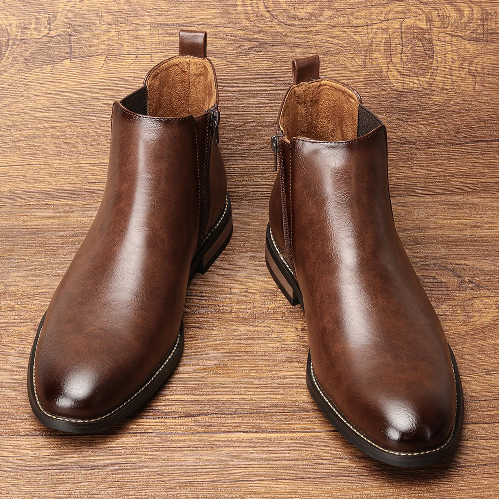 Chelsea-Stiefel für Herren, elastische Seitenstiefel, Herrenstiefel, Smart-Casual-Stiefel für Männer, niedriger Absatz, elastischer Seitenverschluss zum Anziehen. – Detail 7