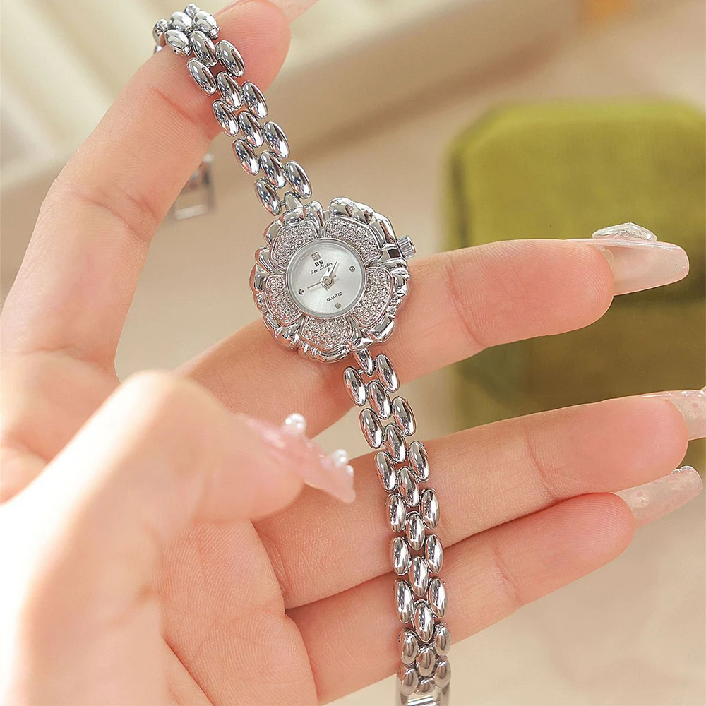 BS Retro Women's Quartz Watch Small Gold Watch Camellia Bracelet Watch Elegant Ladies' Watch Female Dress Gifts Relogio Feminino