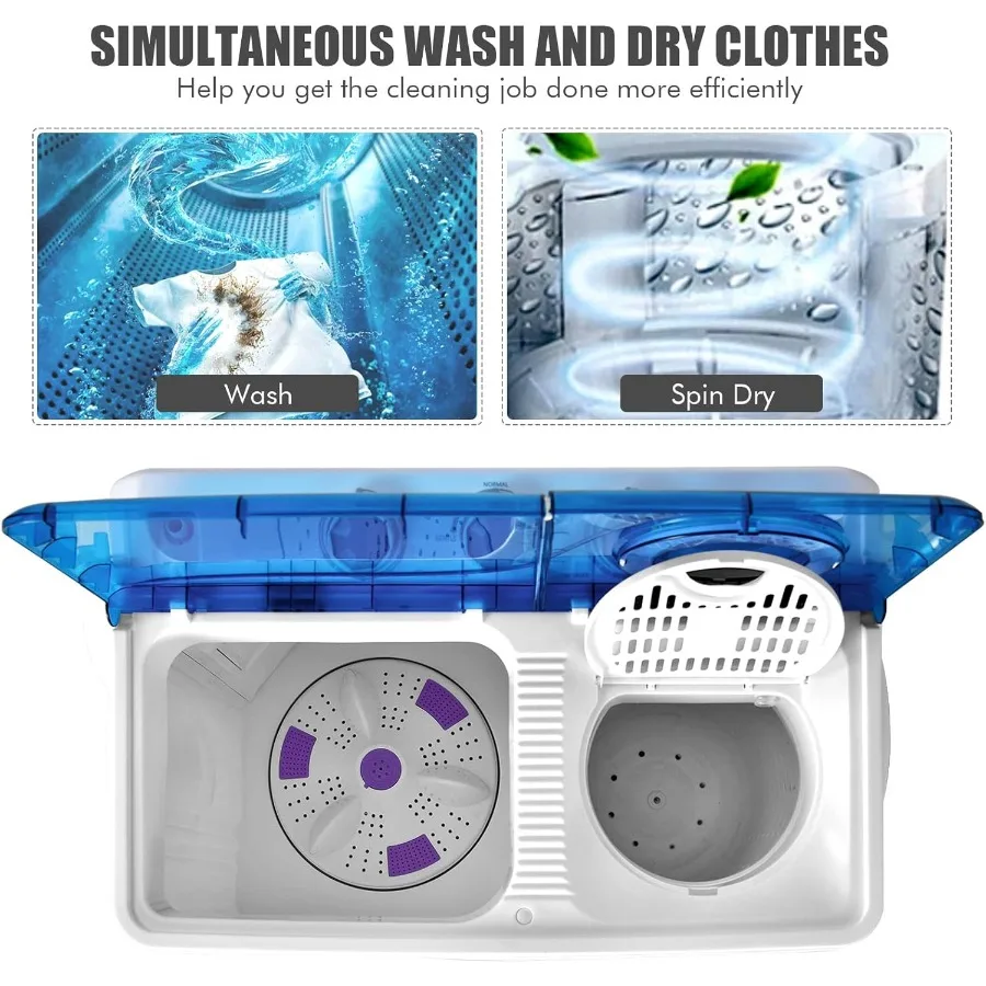 غسالة محمولة 2 في 1 حوض مزدوج مع سعة إجمالية 26 رطل تتميز بغسالة غسيل سعة 18 رطلًا ودوار 8 رطل #5