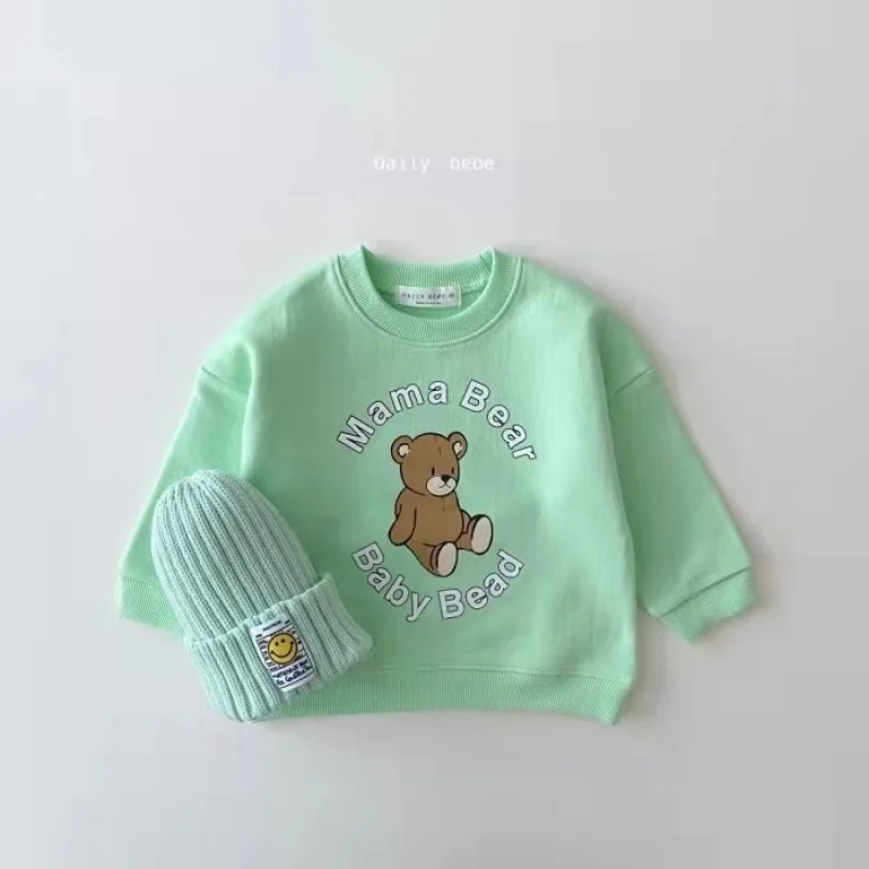 2025 outono novas crianças moletom bonito urso carta impressão meninos meninas casual pulôver algodão bebê versátil topos crianças roupas