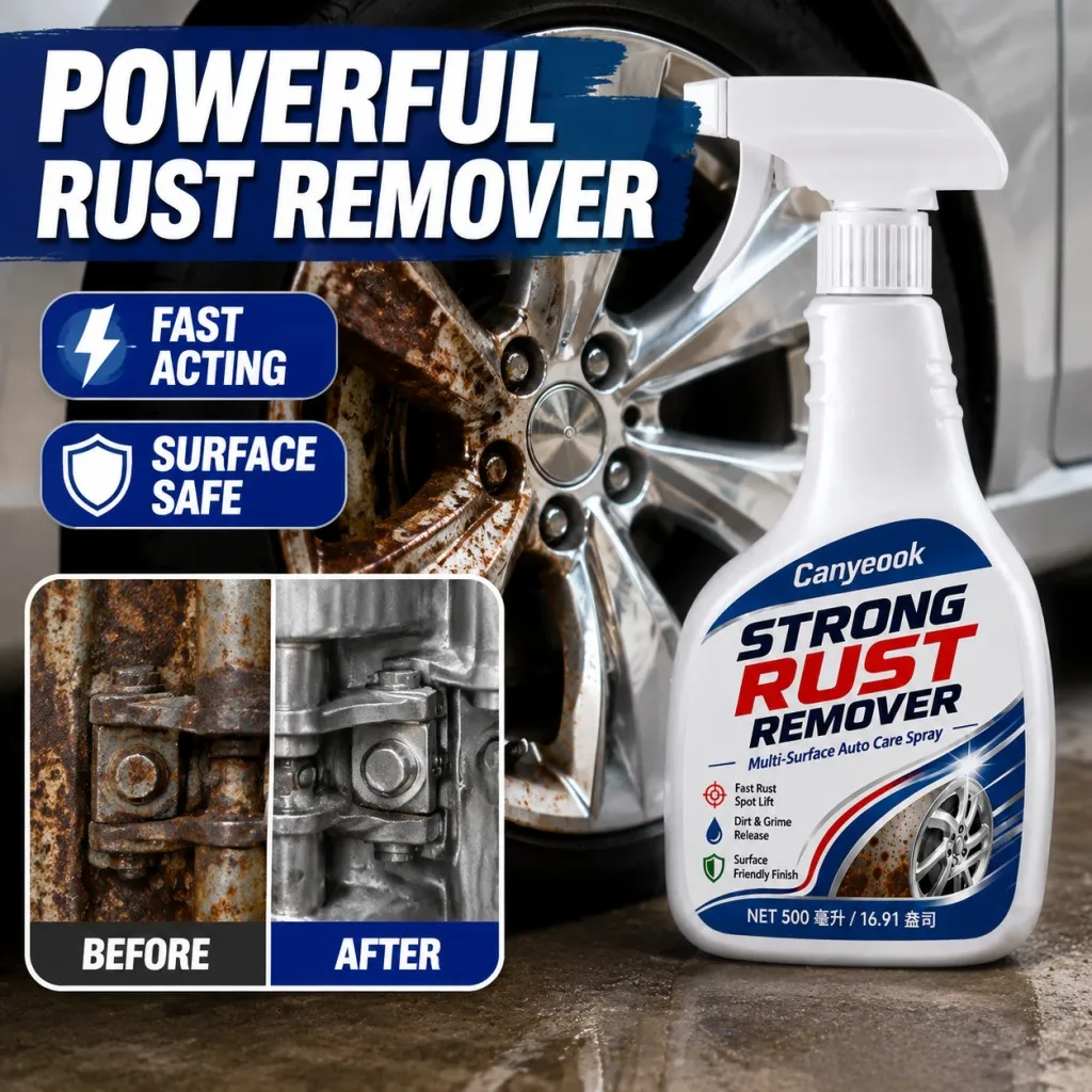 CANYEOOK Rust Remover Spray  Fast-Acting Formula Removes Stubborn Rust & Stains,500mlSafe for Metal Tiles Car Home Surfaces, ,