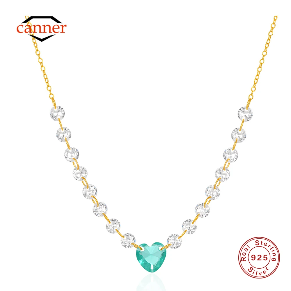 CANNER 925 Sterling Silver Love Pendant Clavicle Chain Zircon Necklace For Women 18K Gold Necklace Premium Valentine's Day Gift