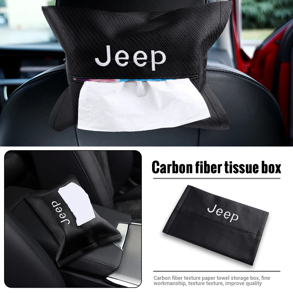 

Car Seat Back Tissue Box Hanging Carbon Fiber Tissue Storage Bag Accessories For Jeep Renegade Compass Grand Cherokee Wrangler