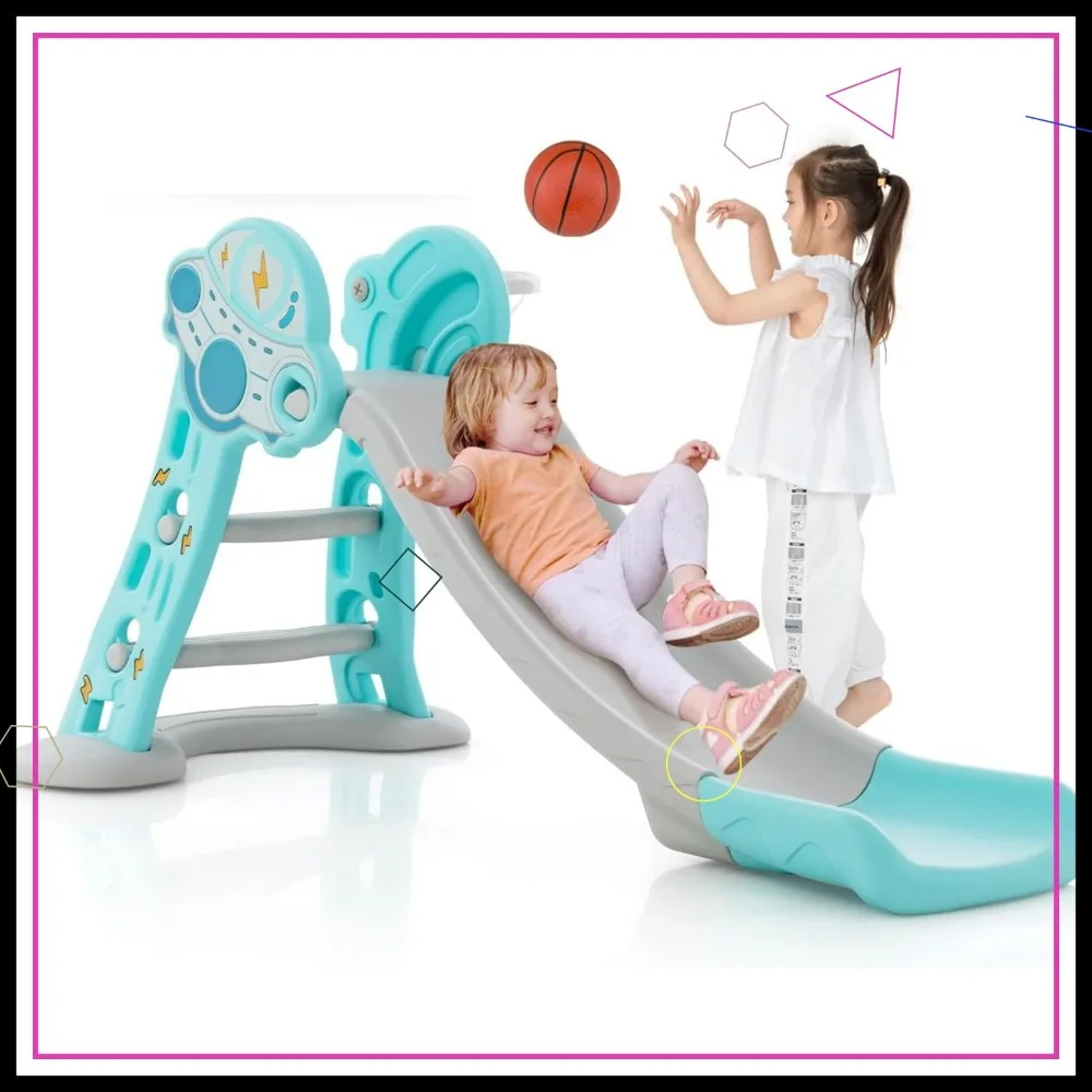 

3-in-1 Folding Kids Slide Climber Playset with Basketball Hoop, Indoor Outdoor Playground Toy for Boys & Girls