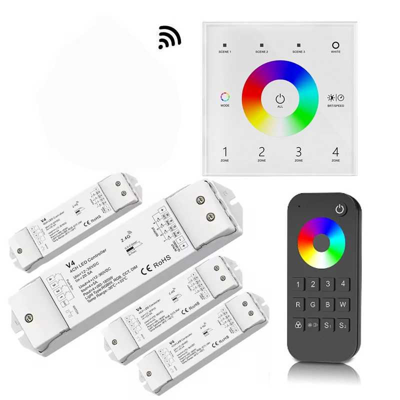 New T14 Led RGB RGBW Controller Touch Panel 4 Zones  RF Remote Wireless 5050 3528 Strip Controller 5A 4 Channel Receiver