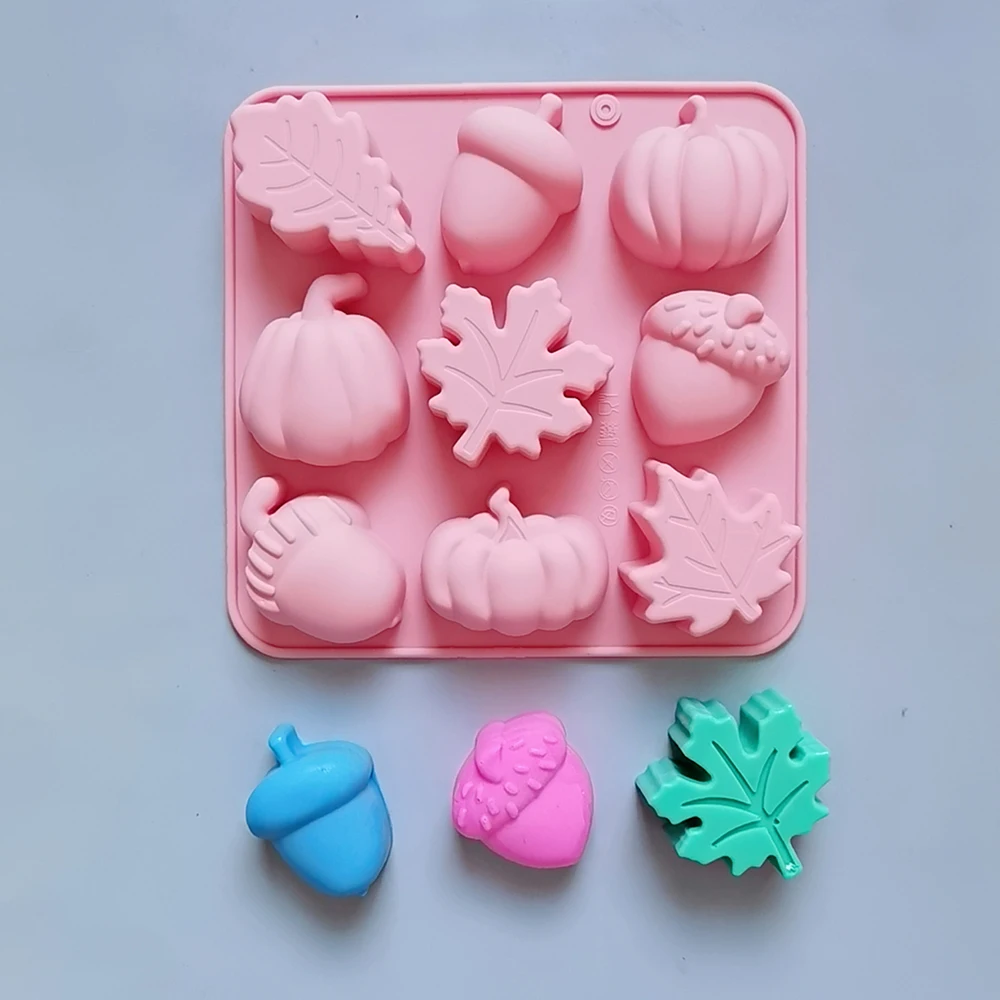 Thanksgiving Themed Silicone Molds 9 Cavity Pumpkin Leaf Oak Fruit Shape Candy Mold Creative DIY Chocolate Candle Ice Cube Mold