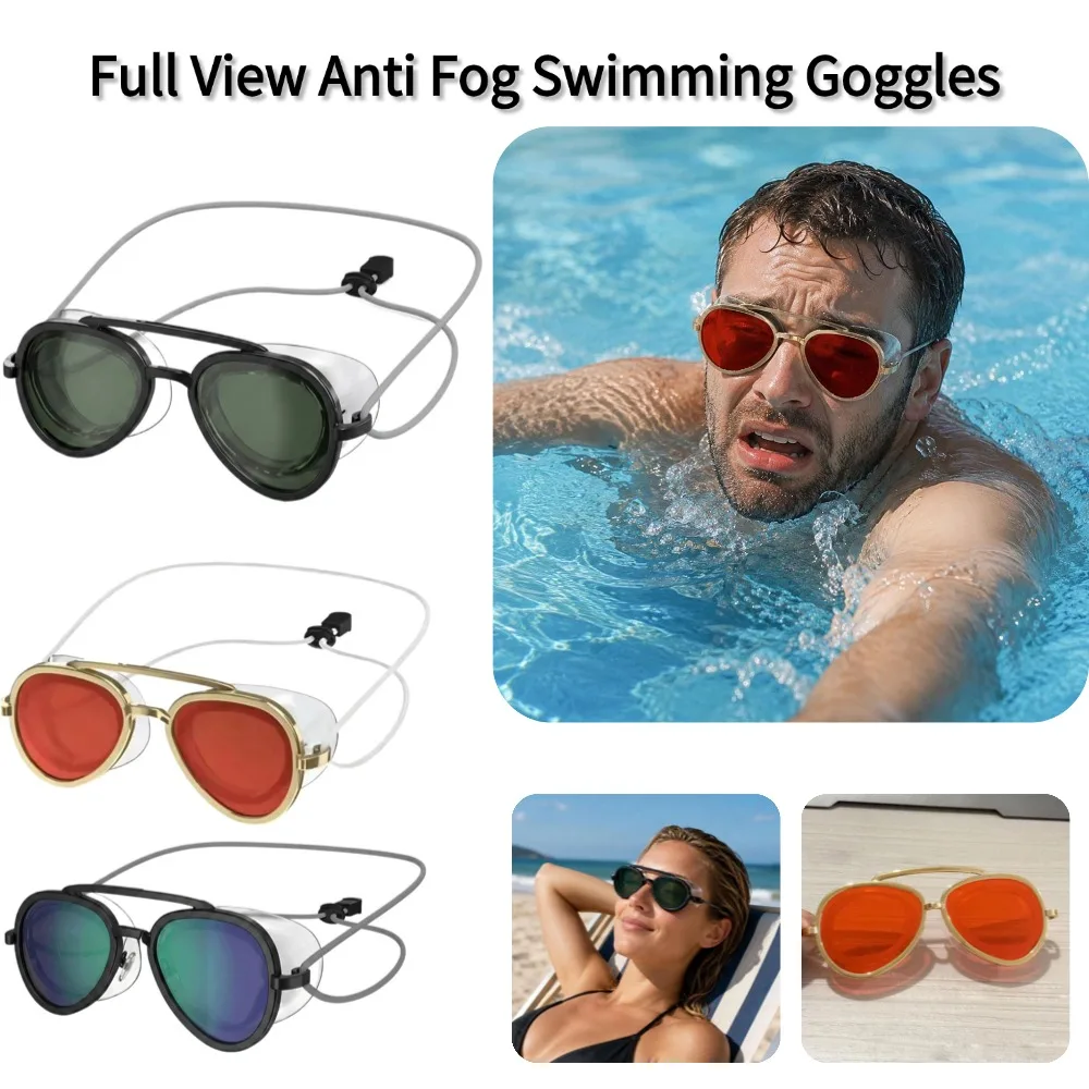 

Full View Swimming Goggles Anti Fog Swim Mask Wide Field of Vision Leak Proof Retro Glasses for Unisex Adults Surfing Eyewears