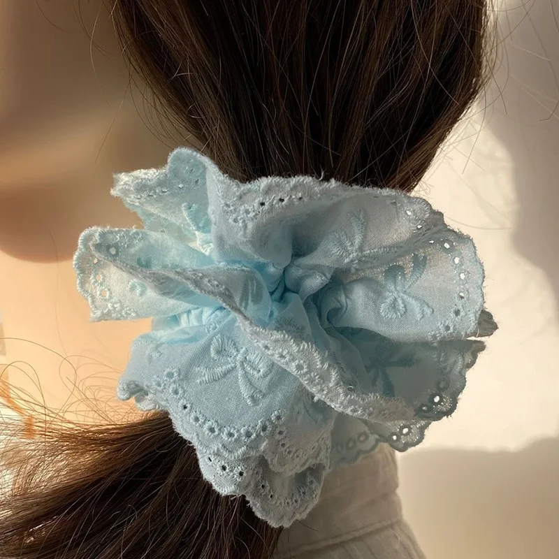 Vintage Sweet Elegant Handmade Bow Lace Elasticity Hair Rope for Women Girl Summer Ponytail Hair Circle 2024 NEW