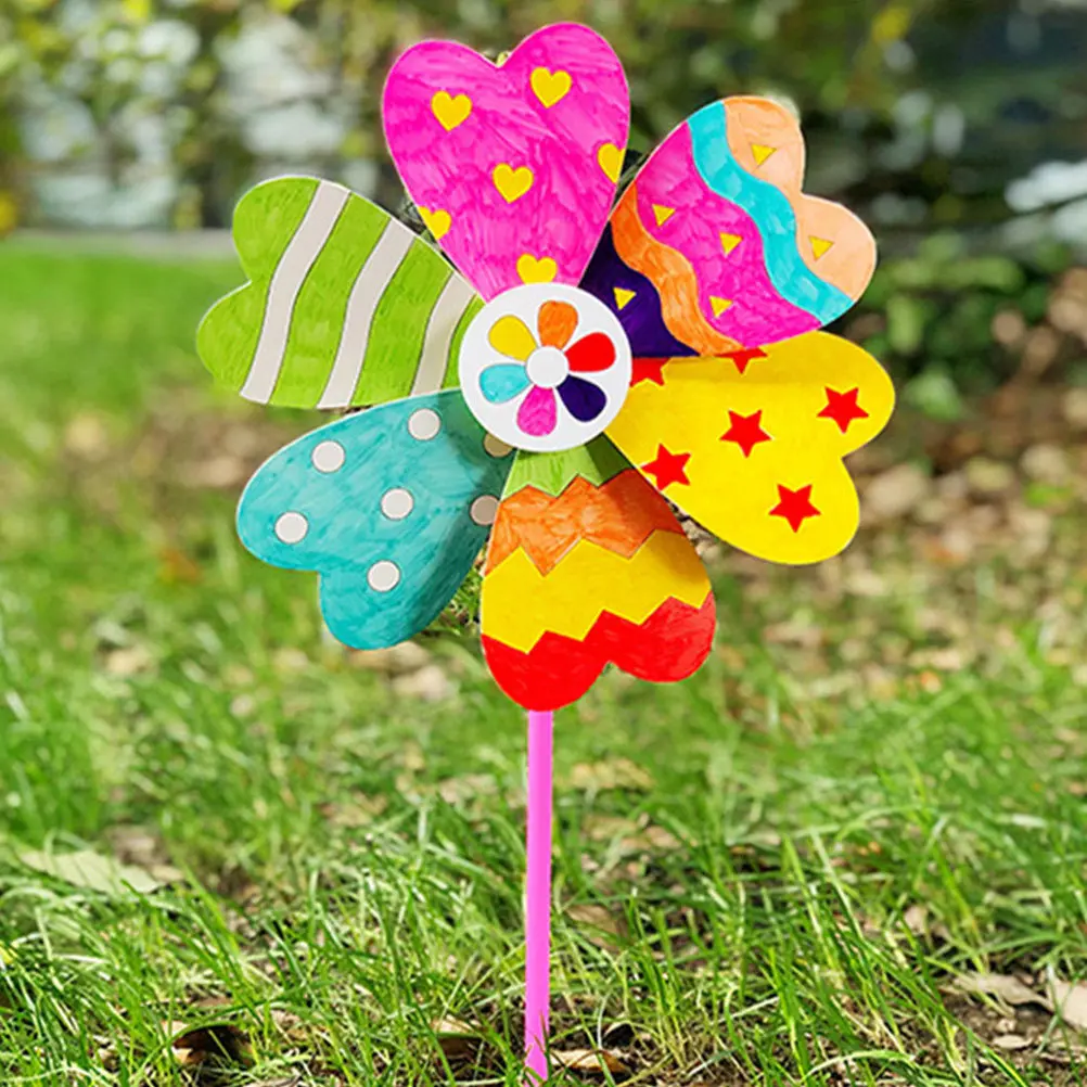 8Pcs Blank Paper Windmills for Children Coloring Painting Craft Kit DIY Graffiti Hand Windmill Safe Creative Learning Decor