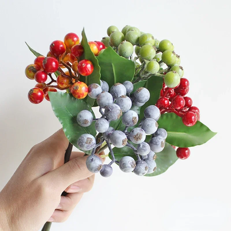 29CM 32-Head Soft Gel Artificial Flower Blueberry Fruit Christmas Berry Simulation Plant